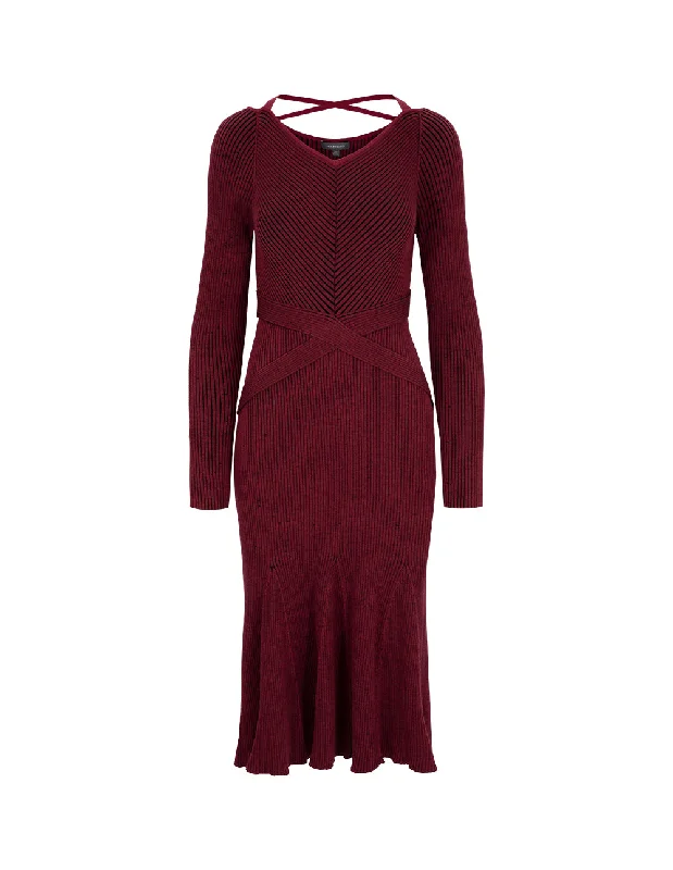 MARYLING V-Neck Cross-Waist Detail Knitted Mermaid Dress