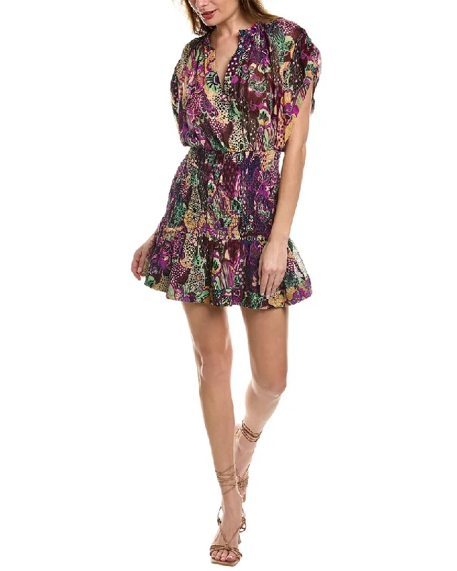 A.L.C. Carly Silk Mini Dress Comfortable Smocked Mini Dress