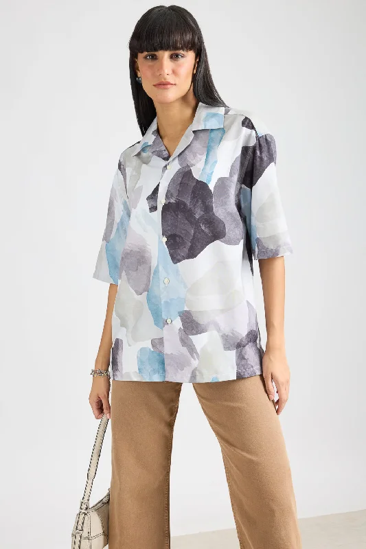 Abstract Printed Women's Shirt Casual Slouchy Short Sleeve