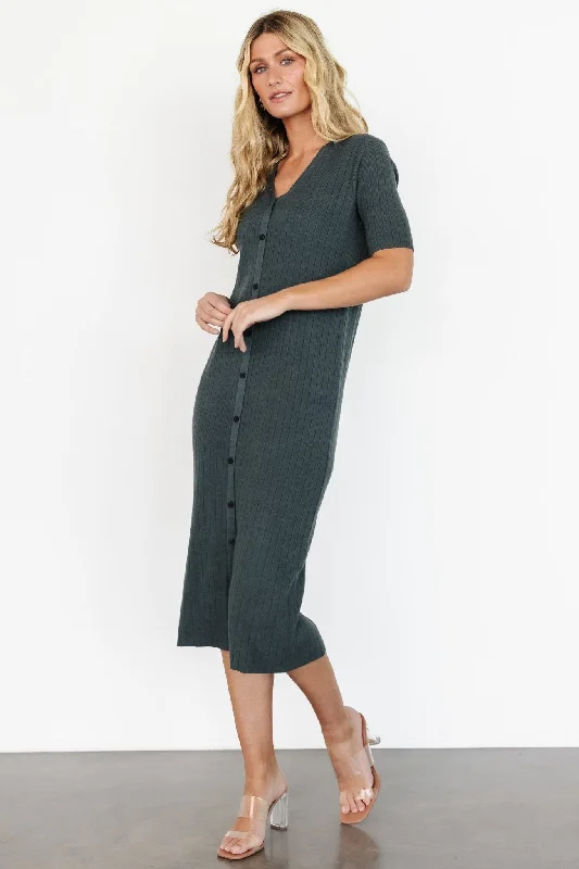 Alicia Ribbed Midi Dress | Dusty Jade Elegant Velvet Midi Dress