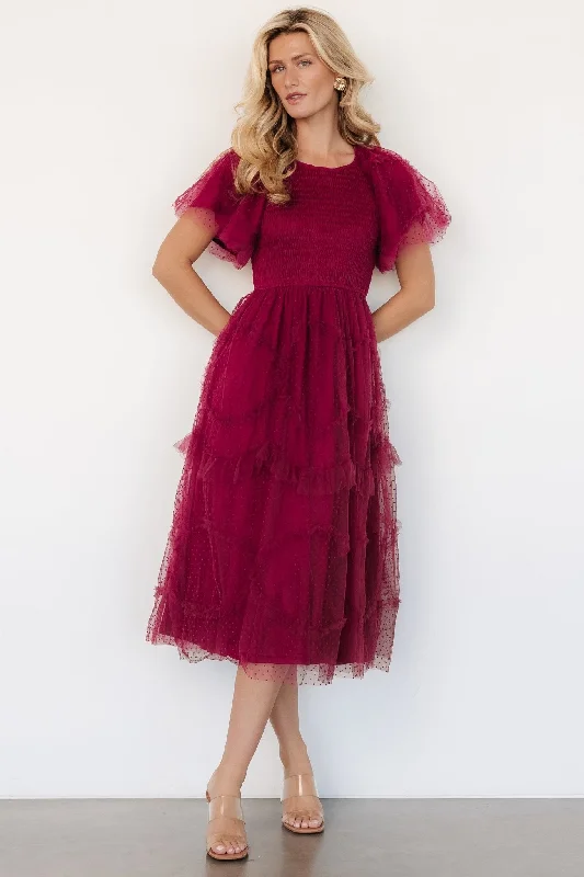 Ambrose Dotted Tulle Midi Dress | Burgundy Classic Black Midi Dress