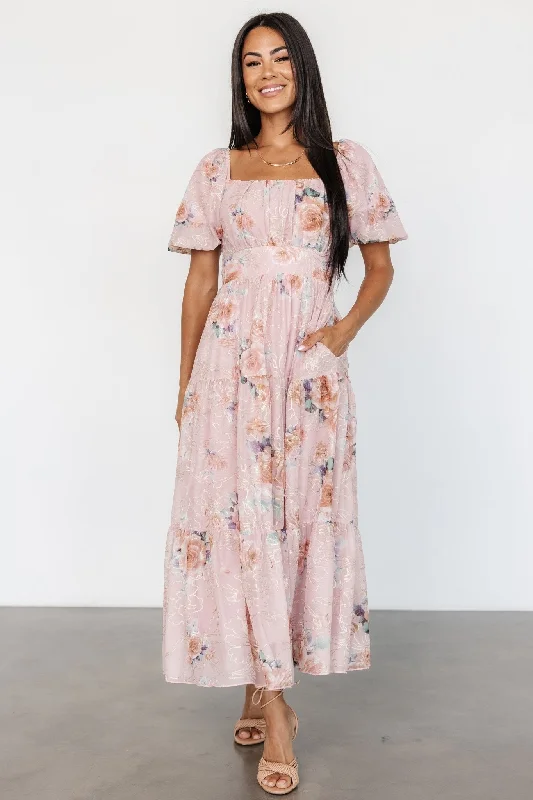 Annabeth Midi Dress | Blush Floral Elegant Sleeveless Midi Dress