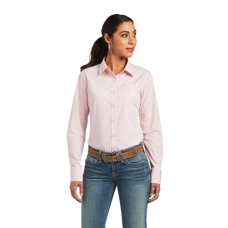 Ariat Women's Kirby Bridal Rose/White Gingham Stretch Long Sleeve Shirt 10040581 Trendy Turtleneck Short Shirt Ariat Women's Kirby Bridal Rose/White Gingham Stretch Long Sleeve Shirt 10040581 Trendy Turtleneck Short Shirt