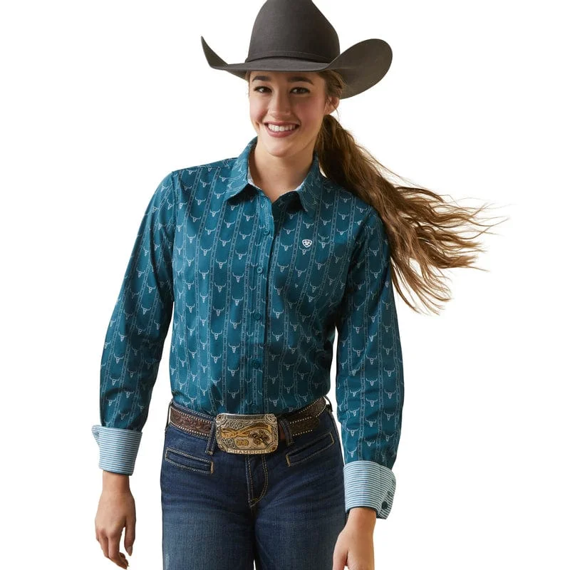 Ariat Women's Kirby Steerhead Print Long Sleeve Button Down Stretch Shirt 10046703 Casual Plain Short Shirt Ariat Women's Kirby Steerhead Print Long Sleeve Button Down Stretch Shirt 10046703 Casual Plain Short Shirt