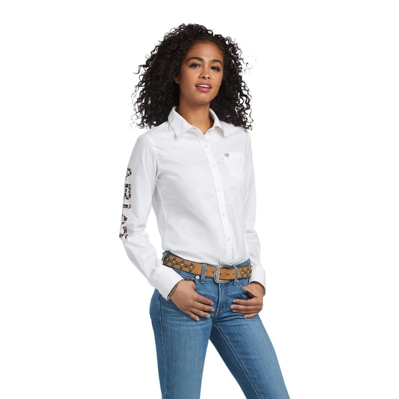 Ariat Women's Team Kirby Wrinkle Resist White Long Sleeve Stretch Shirt 10039457 Stylish Round Neck Shirt Ariat Women's Team Kirby Wrinkle Resist White Long Sleeve Stretch Shirt 10039457 Stylish Round Neck Shirt