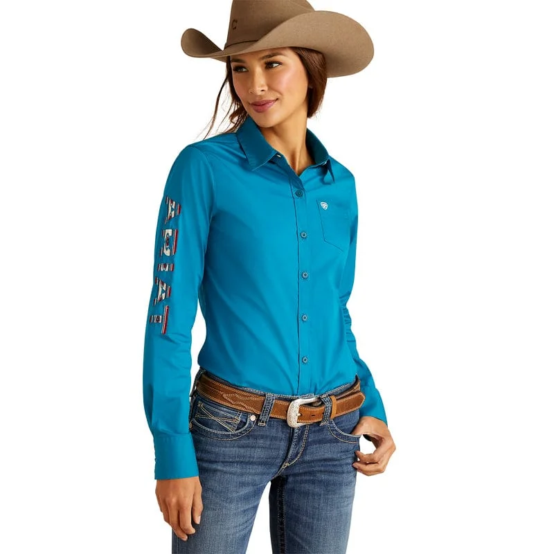Ariat Women's Wrinkle Resist Team Kirby Crystal Teal Long Sleeve Stretch Shirt 10046562 Comfortable Short Sleeve Blouse Ariat Women's Wrinkle Resist Team Kirby Crystal Teal Long Sleeve Stretch Shirt 10046562 Comfortable Short Sleeve Blouse