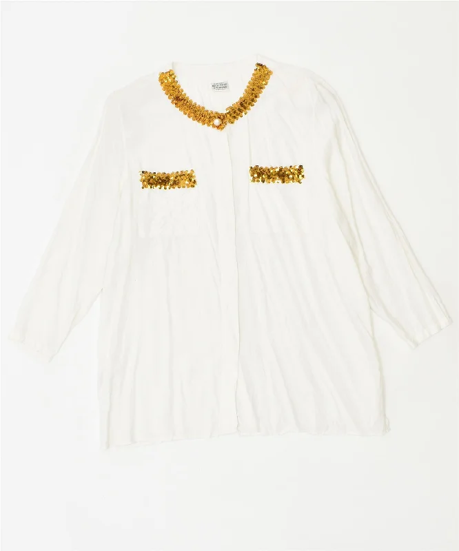 BENETTON Womens Shirt Blouse UK 14 Medium White Viscose Fashionable Plaid Short Sleeve BENETTON Womens Shirt Blouse UK 14 Medium White Viscose Fashionable Plaid Short Sleeve