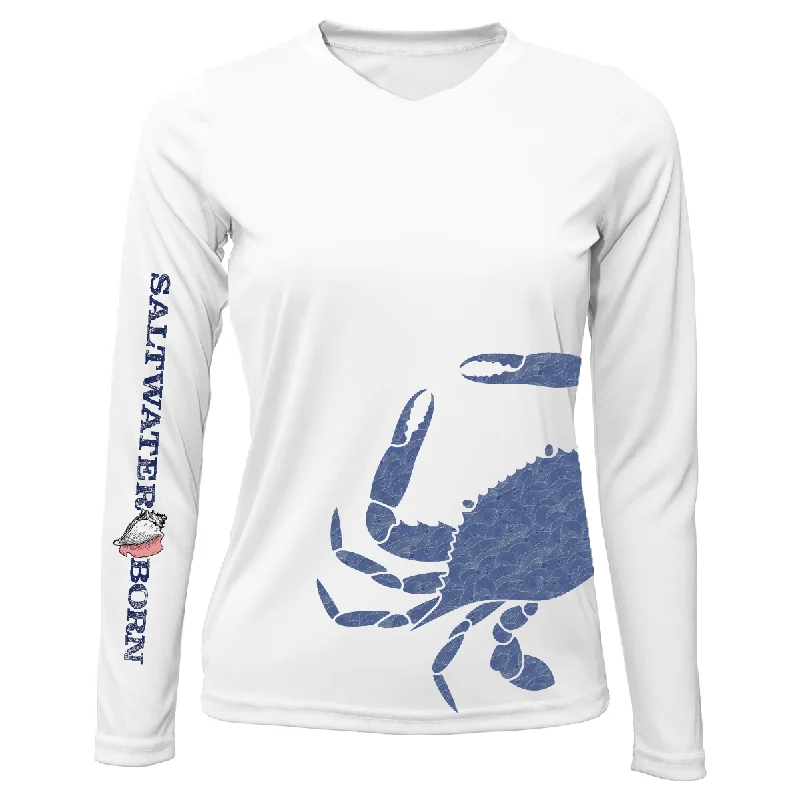 Blue Crab Wrap Women's Long Sleeve UPF 50+ Dry-Fit Shirt Chic Silk Short Sleeve Shirt Blue Crab Wrap Women's Long Sleeve UPF 50+ Dry-Fit Shirt Chic Silk Short Sleeve Shirt