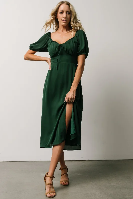 Cadence Midi Dress | Green Comfortable Lace-Up Midi Dress