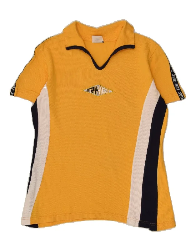 CAMPAGNOLO Womens Polo Shirt IT 44 Medium Yellow Colourblock Cotton Classic Solid Short Shirt CAMPAGNOLO Womens Polo Shirt IT 44 Medium Yellow Colourblock Cotton Classic Solid Short Shirt