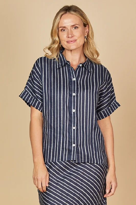 Carmen Linen Shirt in Boathouse Casual Loose Short Sleeve