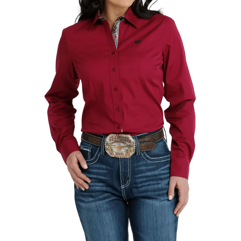 Cinch Women's Burgundy Long Sleeve Button Down Western Shirt MSW9165041 Casual Cotton Short Shirt Cinch Women's Burgundy Long Sleeve Button Down Western Shirt MSW9165041 Casual Cotton Short Shirt