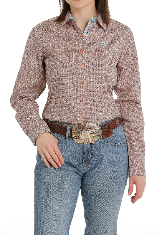 Cinch Women's Coral/Light Blue Print Long Sleeve Button Down Western Shirt MSW9165030 Elegant Off-Shoulder Short Shirt Cinch Women's Coral/Light Blue Print Long Sleeve Button Down Western Shirt MSW9165030 Elegant Off-Shoulder Short Shirt