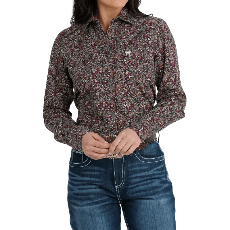 Cinch Women's Purple Long Sleeve Western Snap Shirt MSW9201045 Relaxed Fit Short Blouse Cinch Women's Purple Long Sleeve Western Snap Shirt MSW9201045 Relaxed Fit Short Blouse