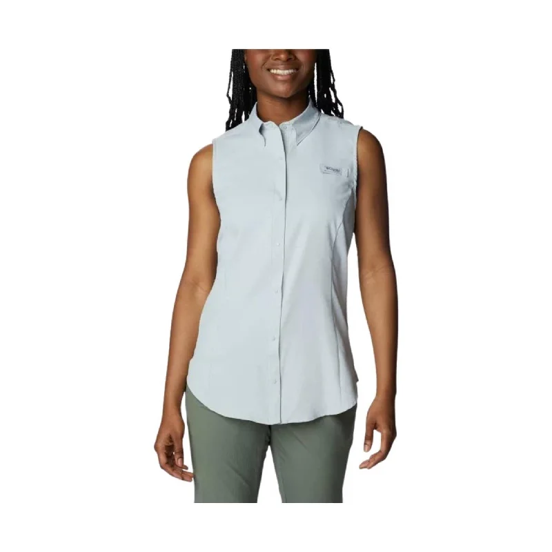 Columbia Women's PFG Tamiami Sleeveless Shirt - Cool Grey FINAL SALE Chic Button-Up Short Shirt