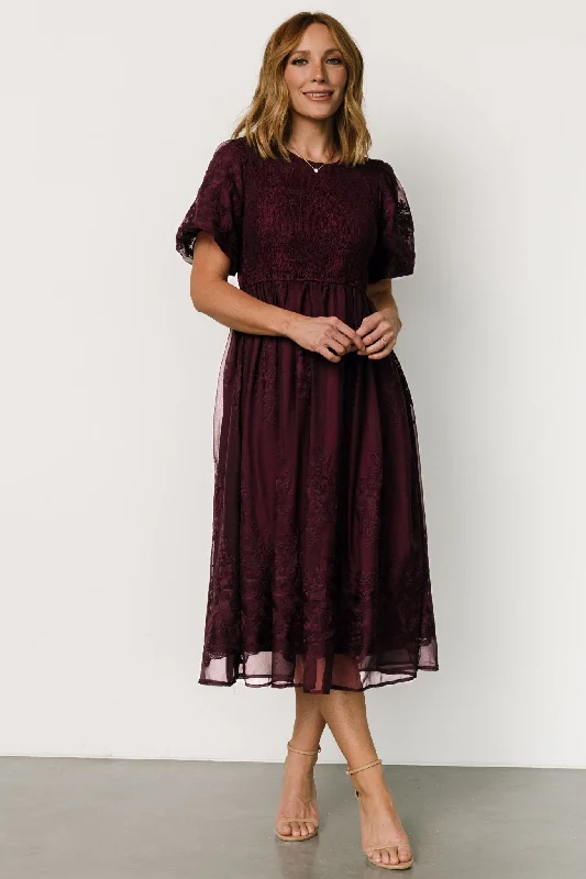 Corrine Embroidered Midi Dress | Mulberry Elegant Satin Midi Dress