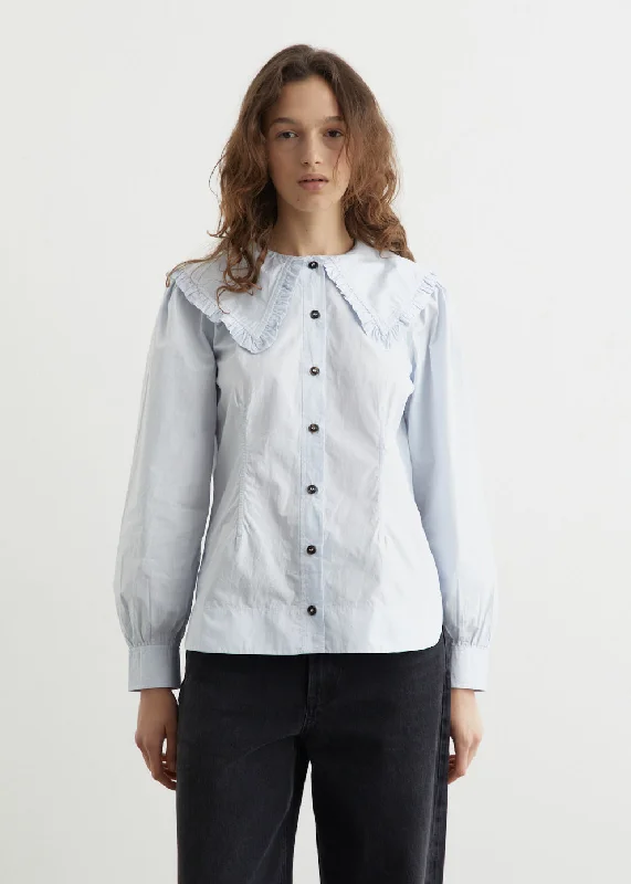 Cotton Poplin Frill Collar Shirt Stylish Casual Short Tee