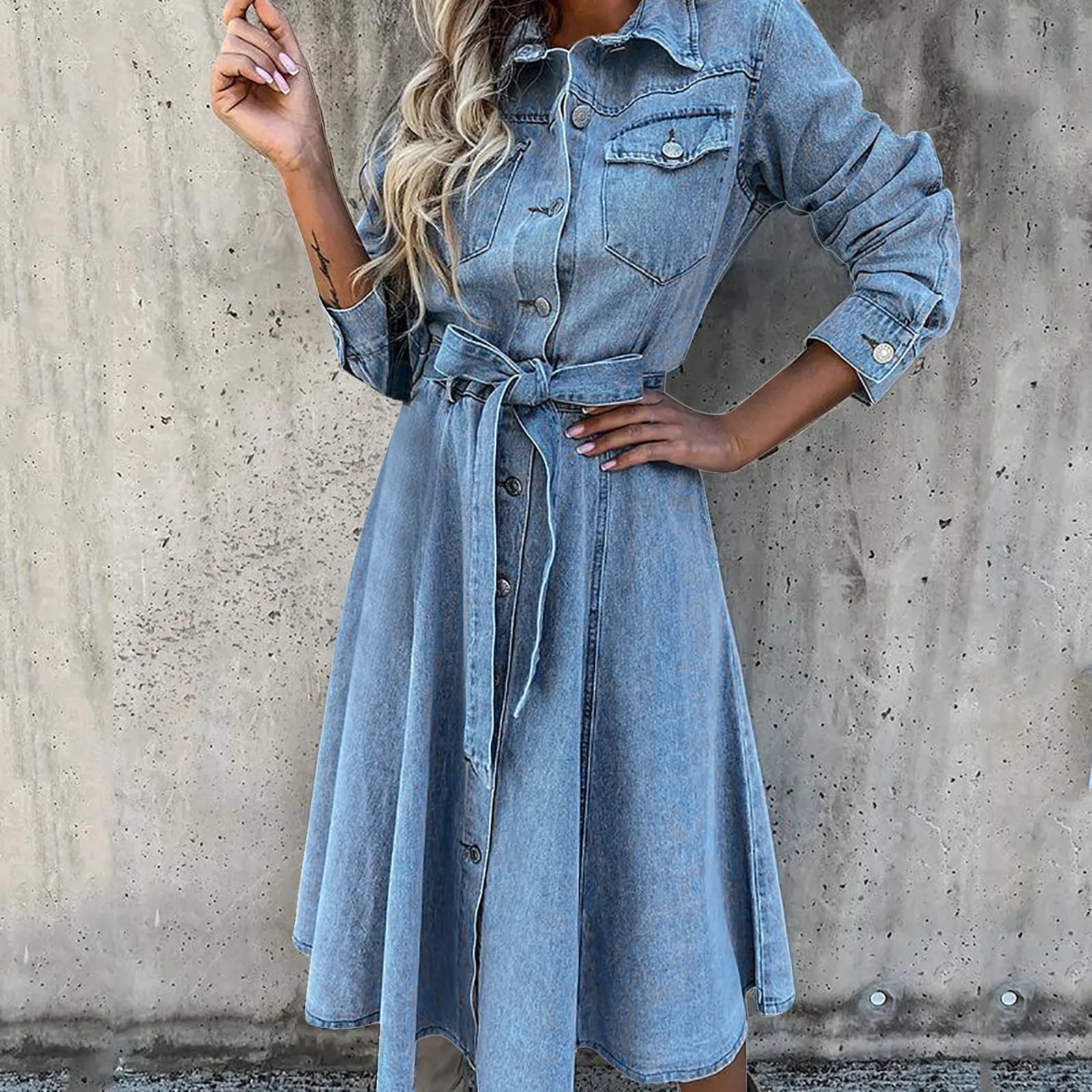 On Offer Liquidation 2024 Fashion Summer Sleeve Slim Denim Retro American Casual Ropa De Mujer Midi Dress Trendy Boho Midi Dress