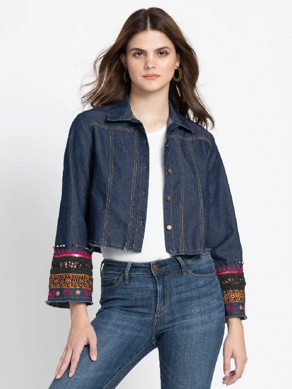 Denise Denim crop shirt Cozy Linen Short Shirt