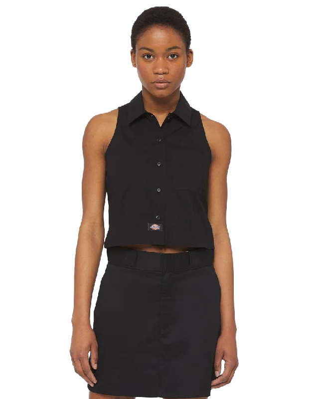 Sleeveless Work Shirt in Black Stylish Round Neck Shirt