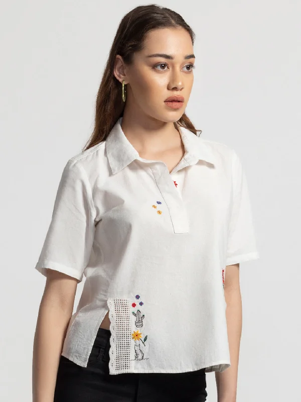 Donna Shirt Top Elegant Off-Shoulder Short Shirt