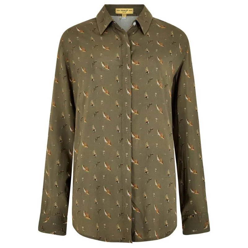 Dubarry Orchard Feather Print Ladies Viscose Shirt - Dusky Green Stylish Crew Neck Shirt Dubarry Orchard Feather Print Ladies Viscose Shirt - Dusky Green Stylish Crew Neck Shirt