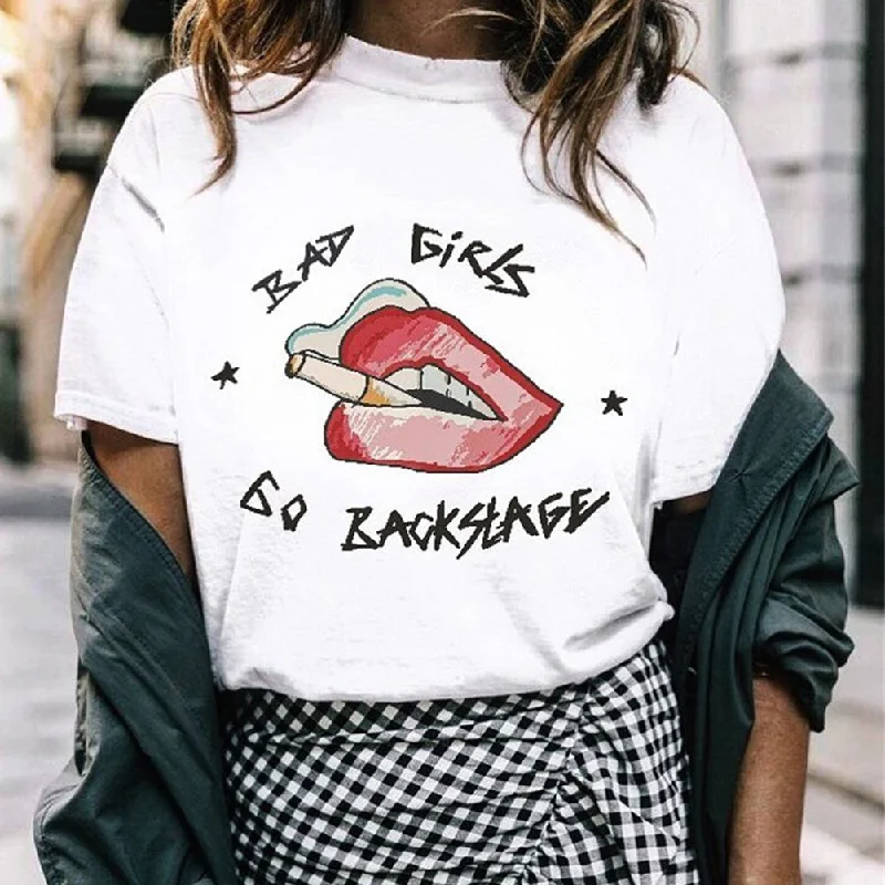 Fashion Home Printed Short Sleeve Gift Party Large Size Round Neck Women T Shirt Smoking Lips Shaped Casual Summer Eye Catching Fashionable Rounded Short Shirt Fashion Home Printed Short Sleeve Gift Party Large Size Round Neck Women T Shirt Smoking Lips Shaped Casual Summer Eye Catching Fashionable Rounded Short Shirt