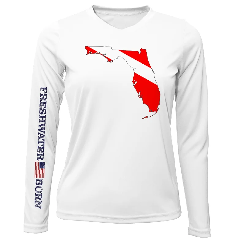 Florida Diver Freshwater Born Women's Long Sleeve UPF 50+ Dry-Fit Shirt Stylish Split-Hem Short Shirt Florida Diver Freshwater Born Women's Long Sleeve UPF 50+ Dry-Fit Shirt Stylish Split-Hem Short Shirt