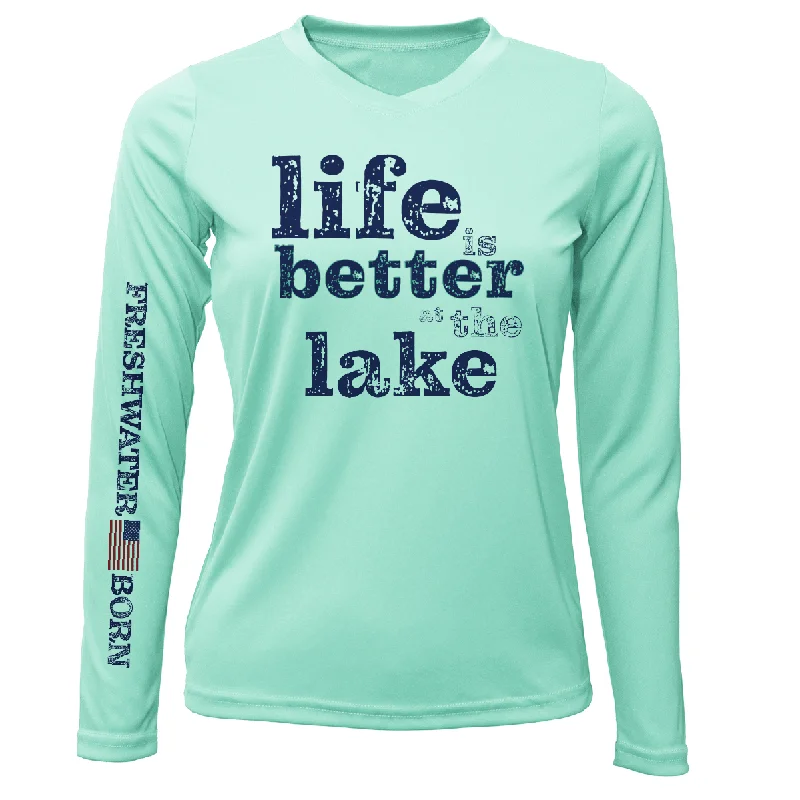 Florida "Life is Better at the Lake" Women's Long Sleeve UPF 50+ Dry-Fit Shirt Trendy Turtleneck Short Shirt Florida "Life is Better at the Lake" Women's Long Sleeve UPF 50+ Dry-Fit Shirt Trendy Turtleneck Short Shirt