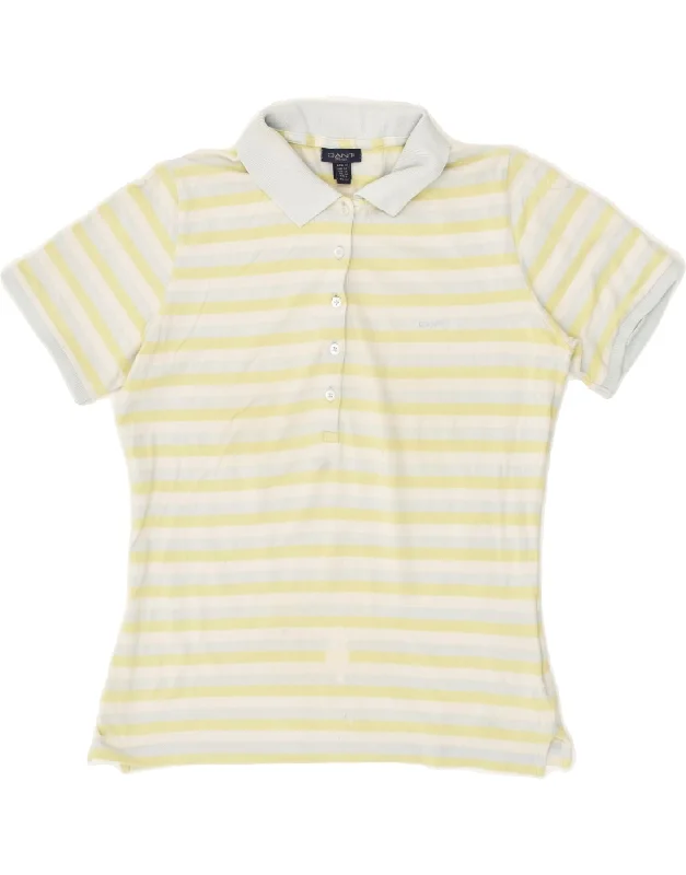GANT Womens Polo Shirt UK 12 Medium Blue Striped Cotton Elegant Longline Short Shirt GANT Womens Polo Shirt UK 12 Medium Blue Striped Cotton Elegant Longline Short Shirt