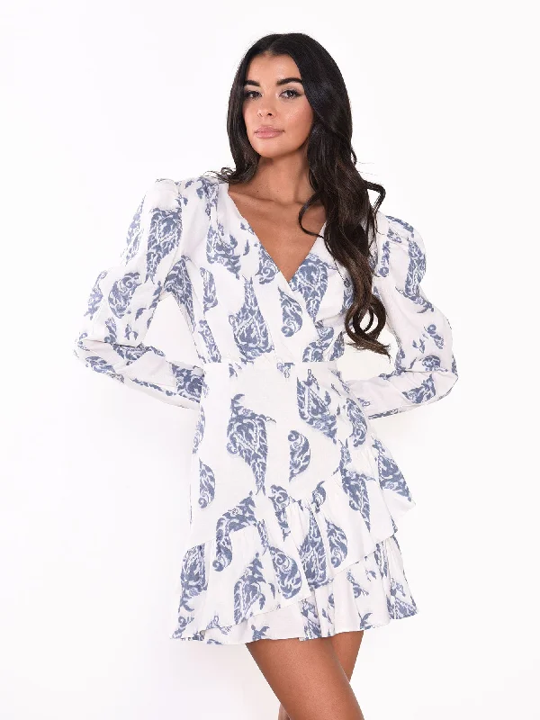 Glamorous Watercolour Paisley Wrap Mini Dress Comfortable Off-Shoulder Mini Dress