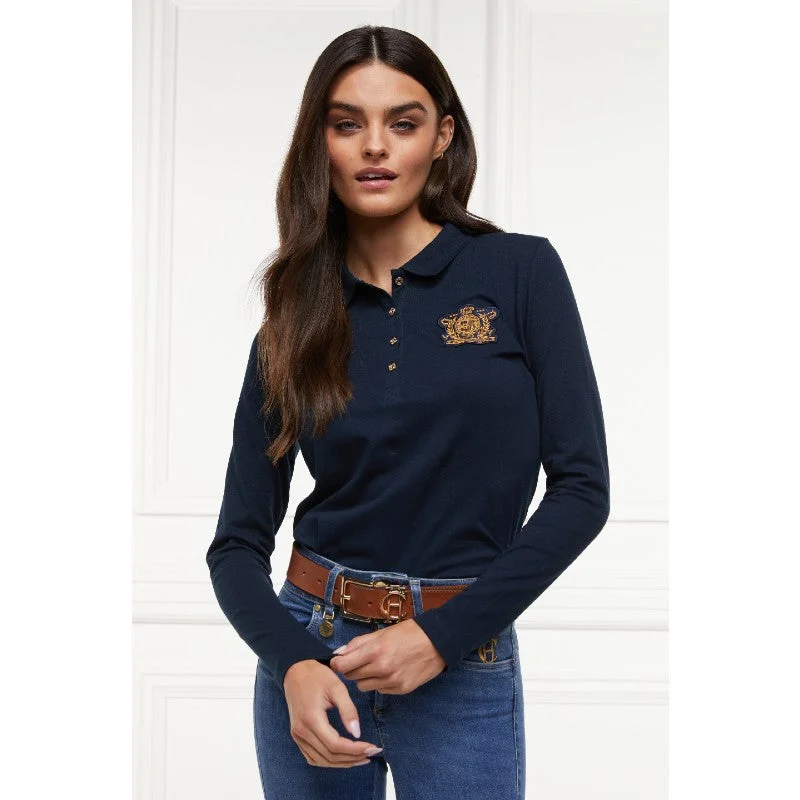 Holland Cooper Long Sleeve Crest Ladies Polo Shirt - Ink Navy Fashionable Plaid Short Sleeve Holland Cooper Long Sleeve Crest Ladies Polo Shirt - Ink Navy Fashionable Plaid Short Sleeve