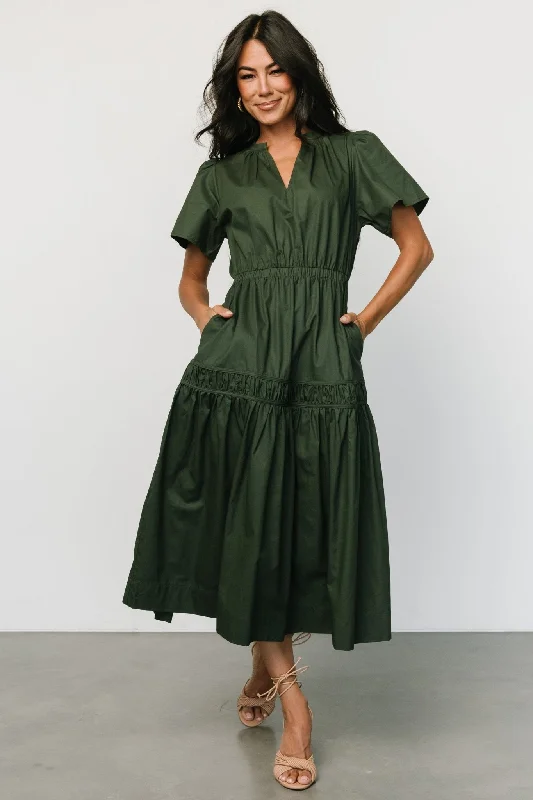 Jerrah Midi Dress | Deep Green Fashionable High-Low Midi Dress