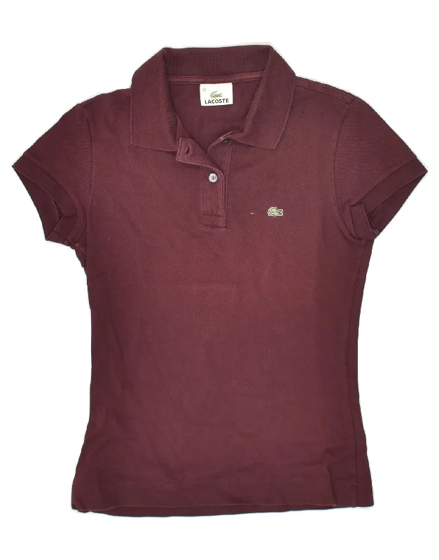 LACOSTE Womens Polo Shirt Size 36 Small Burgundy Cotton Classic Cropped Short Sleeve LACOSTE Womens Polo Shirt Size 36 Small Burgundy Cotton Classic Cropped Short Sleeve