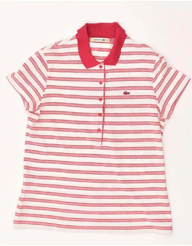 LACOSTE Womens Polo Shirt Size 40 Medium Red Striped Cotton Classic Short Sleeve Blouse LACOSTE Womens Polo Shirt Size 40 Medium Red Striped Cotton Classic Short Sleeve Blouse