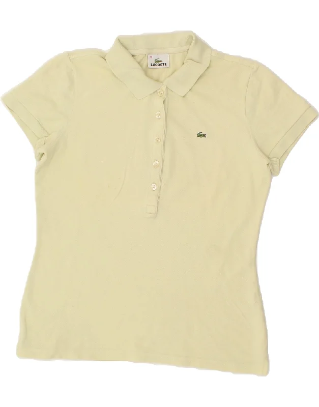 LACOSTE Womens Polo Shirt Size 40 Medium Yellow Cotton Fashionable Pleated Short Shirt LACOSTE Womens Polo Shirt Size 40 Medium Yellow Cotton Fashionable Pleated Short Shirt