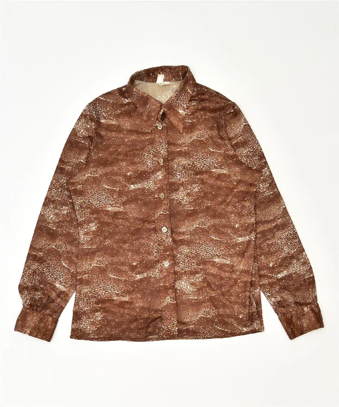 LAET Womens Shirt IT 50 XL Brown Flecked Polyester Classic Vintage Chic Button-Up Short Shirt LAET Womens Shirt IT 50 XL Brown Flecked Polyester Classic Vintage Chic Button-Up Short Shirt