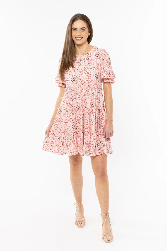 Lelia + Luca Claire Tiered Mini Dress - Blush Love Cozy Cotton Mini Dress