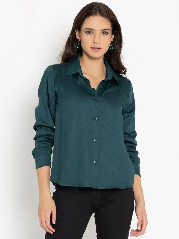 Luxe Green Shirt Stylish Short Sleeve Top