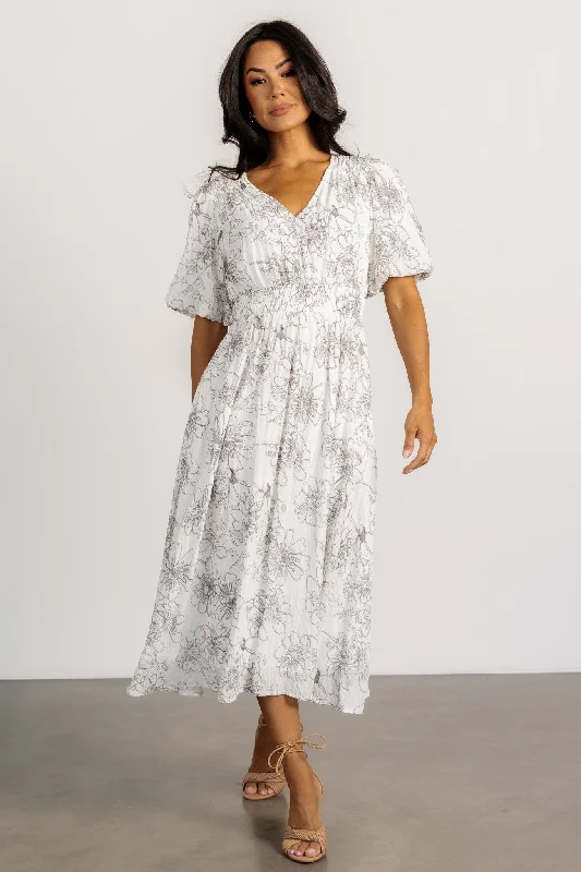 Makenna Midi Dress | Off White Print Chic Off-Shoulder Midi Dress