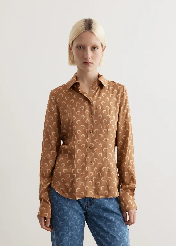 Moon Printed Flou Shirt Modern Fit Short Sleeve