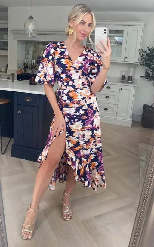 Multi Print Wrap Midi Dress Chic Bohemian Midi Dress