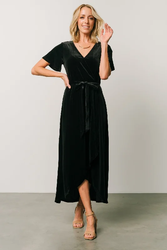 Nadine Velvet Midi Dress | Black Fashionable Wide Leg Midi Dress