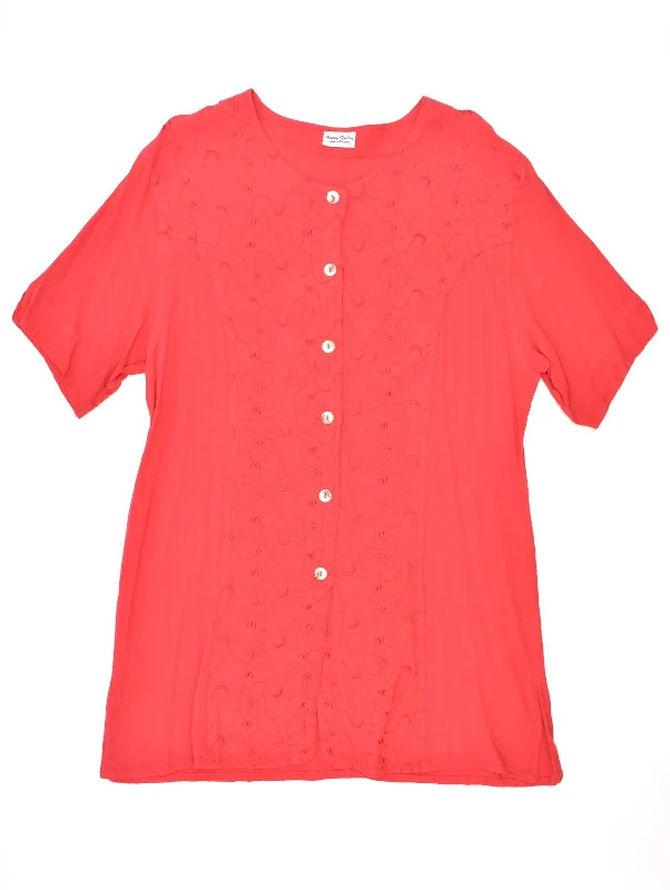 NANCY FRIDAY Womens Shirt Short Sleeve UK 14 Large Pink Viscose Vintage Trendy Ruffled Short Sleeve NANCY FRIDAY Womens Shirt Short Sleeve UK 14 Large Pink Viscose Vintage Trendy Ruffled Short Sleeve