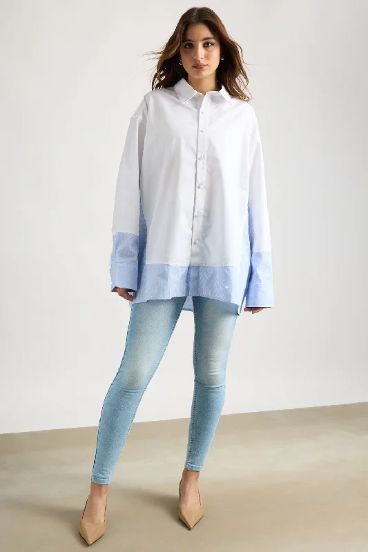 Dual Tone Oversized Shirt Relaxed Fit Short Shirt