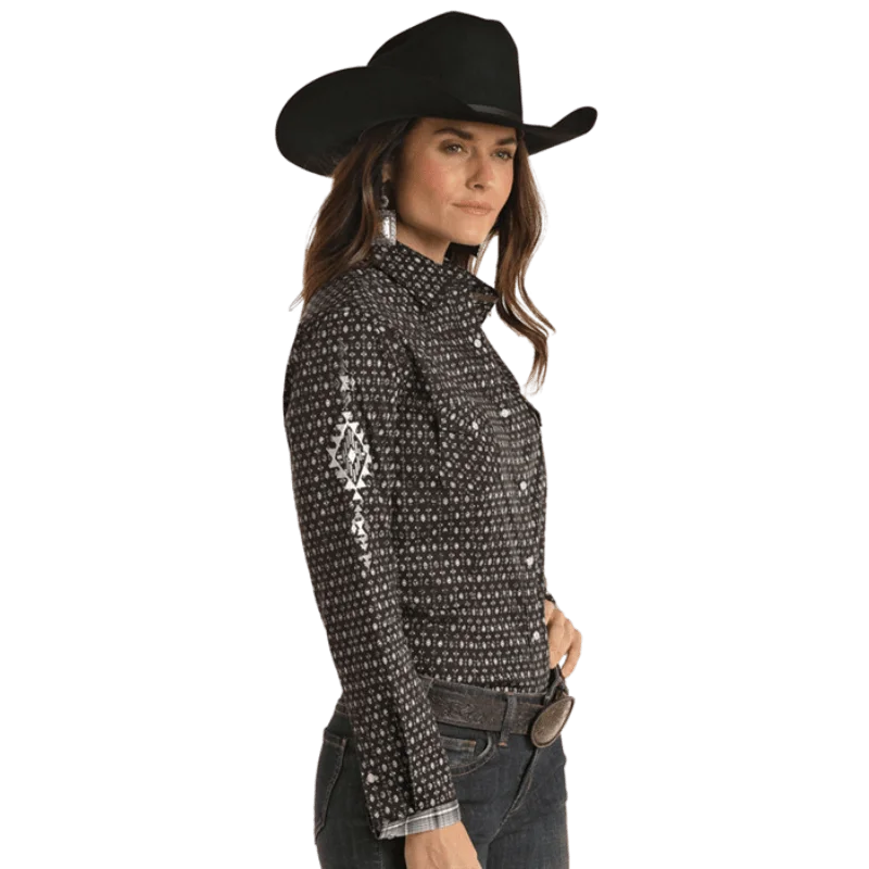 Panhandle Women's Rough Stock Geo Print Long Sleeve Western Snap Shirt RWN2S02220 Comfortable Pocket Short Shirt Panhandle Women's Rough Stock Geo Print Long Sleeve Western Snap Shirt RWN2S02220 Comfortable Pocket Short Shirt
