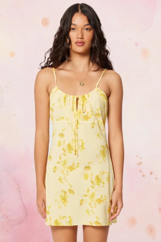 ROLLAS Womens Georgie Mini Dress - Limoncello Daydream Comfortable Off-Shoulder Mini Dress