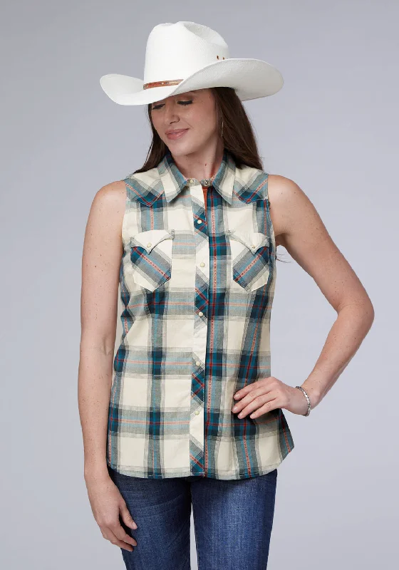 Roper Womens 2006 Tile Plaid Multi-Color 100% Cotton S/L Shirt Comfortable Graphic Short Sleeve