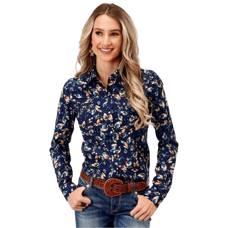 Roper Women's Foliage Blue Long Sleeve Western Snap Shirt 03-050-0590-7080 BU Fashionable Sheer Short Shirt Roper Women's Foliage Blue Long Sleeve Western Snap Shirt 03-050-0590-7080 BU Fashionable Sheer Short Shirt