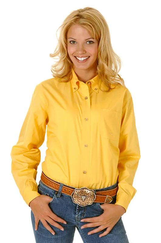 Roper Womens Yellow 100% Cotton L/S Solid Poplin Button Down Western Shirt Trendy Tie-Front Short Shirt